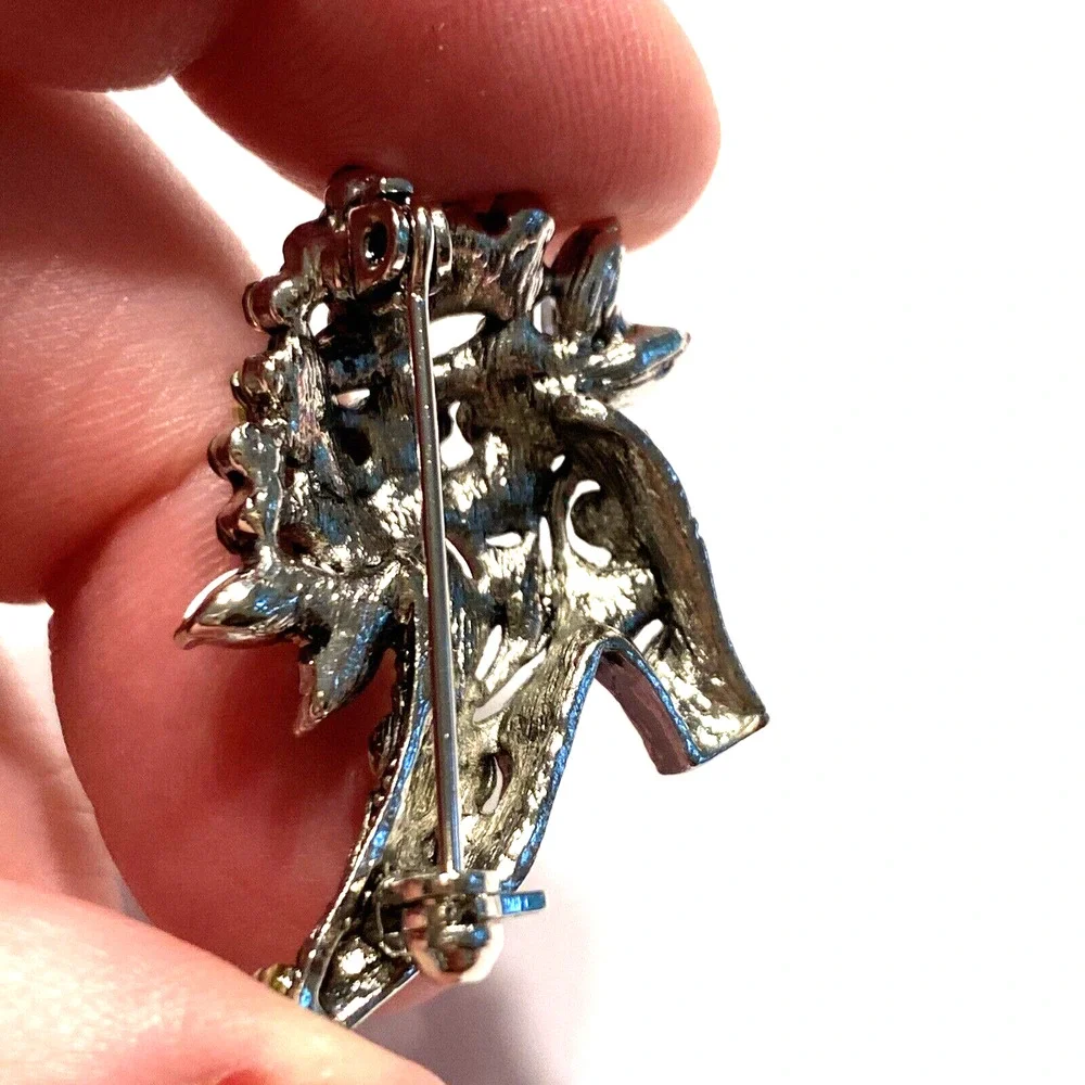 Rhinestone Boot Brooch Vintage Inspired Silvertone & Purple AB Rhinestones Pin